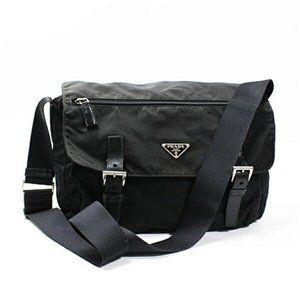 Prada Shoulder Bag, Triangle Plate, Nylon and Leather, Black, Prada, Women's ...